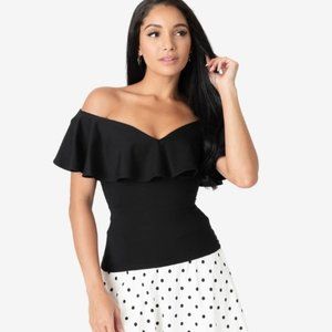 Unique Vintage Black Off Shoulder Top 3xl